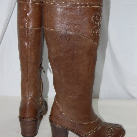 37/US7❤️ FIORENTINI+BAKER Brown Leather Over Knee High Heels Tall Biker BOOTS - Picture 10 of 14